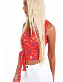 Rote Umschlagbluse mit Blumen und Krawatten MP28887 – Online-Shop – Boutique